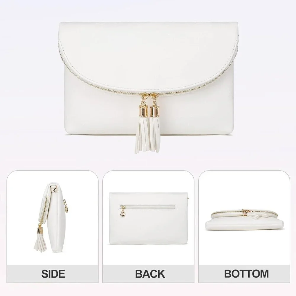Women's Faux Leather Envelope Clutch Crossbody Bag with Multi Compartments